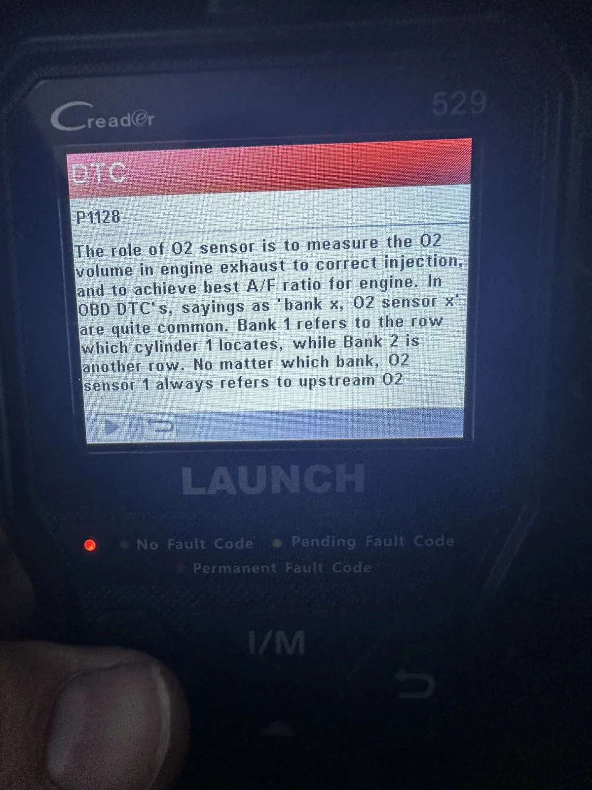 The scanner's own explanation of O2 sensors and bank numbering